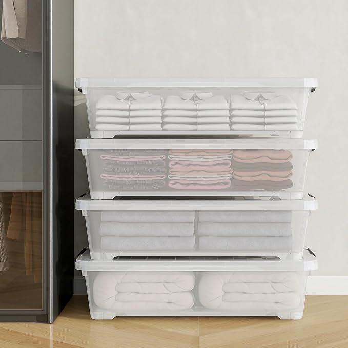 4Pack 40 Qt Plastic Under Bed Storage Organizer Bin Container - Image 6