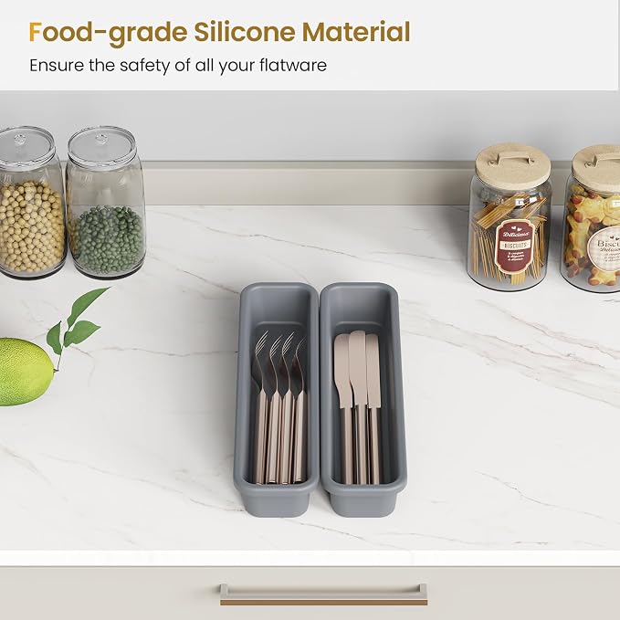 2 Pack Silicone Silverware Drawer Organizer, DIY Free Combination Kitchen - Image 2
