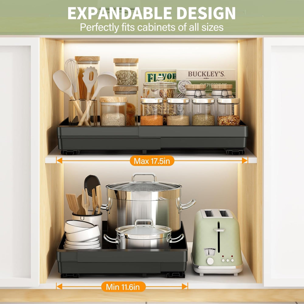 DOMNIU Pull Out Cabinet Organizers Expandable,Black,16.9"Depth,2 Pack