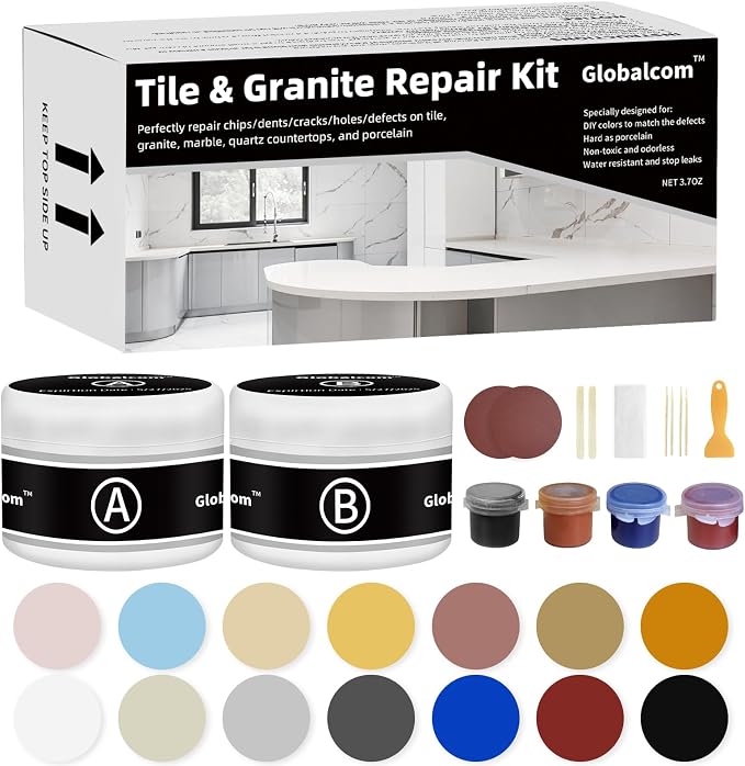 Globalcom Tile and Granite/Marble Repair Kit, Porcelain Stone and Quartz by Globalcom