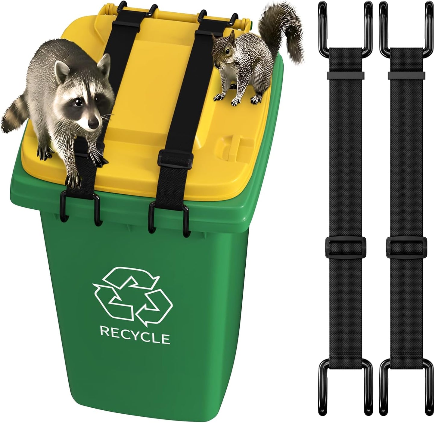 2Pcs Metal Non-Slip Double Claw Trash Can Lid Lock, Adjustable Animal-Proof & Windproof Garbage Can Lock, Universal Fit for 28-96 Gallon Outdoor Bins (Black)