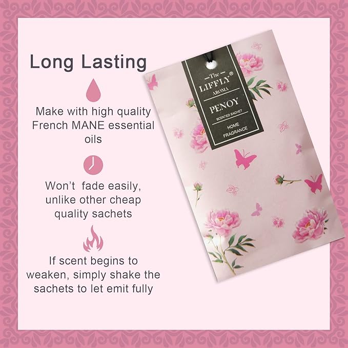 14 Packs Peony Scented Sachets for Drawers and Closets Gift - Image 3