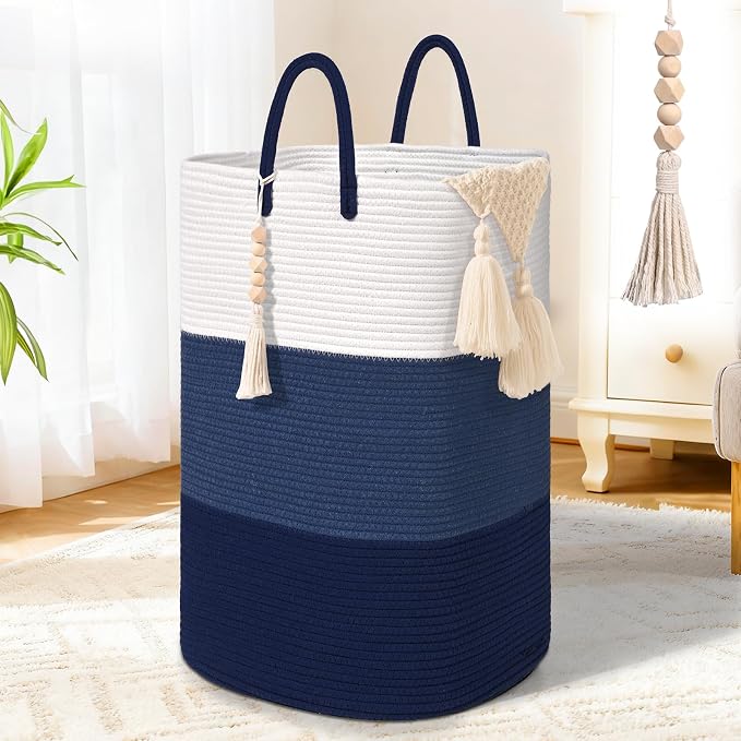 Woven Laundry Basket for Clothes, 65 L Large Rectangle Laundry Hampers by WENMER