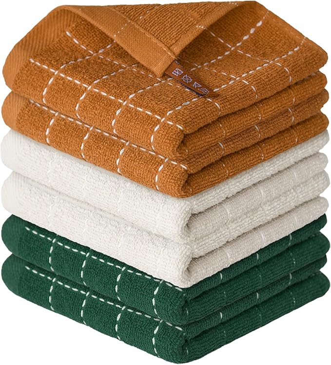 Artoid Mode Checkered Designed Cotton Beige Caramel Green Terry Kitchen Dish by ArtoidMode