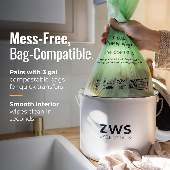 White Stainless Steel Compost Bin | 6.5L Odor-Free Kitchen Countertop Food - Image 4