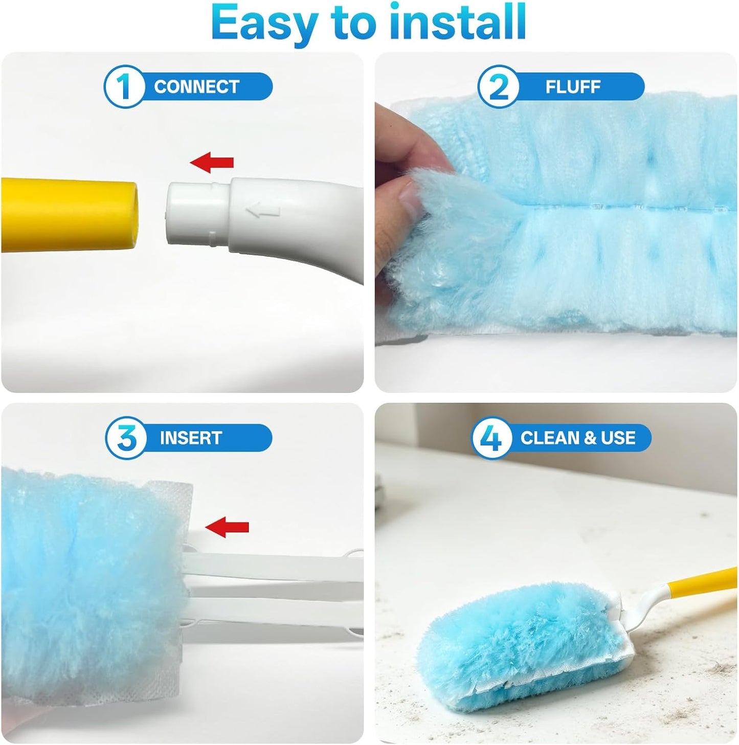 40 Count Duster Refills, Compatible with Swiffer Static Dust Removal Brush Disposable Replacement Head, Double-Sided 360° Duster Refills with 1 Handle, 5X Microfibers, Furniture, Blinds, Ceiling Fans