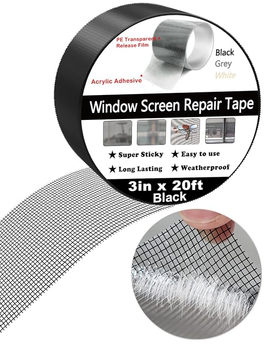 Wohohoho Window Screen Repair Tape, 3 in X 20 FT Black Screen Patch Repair Kit - Image 9