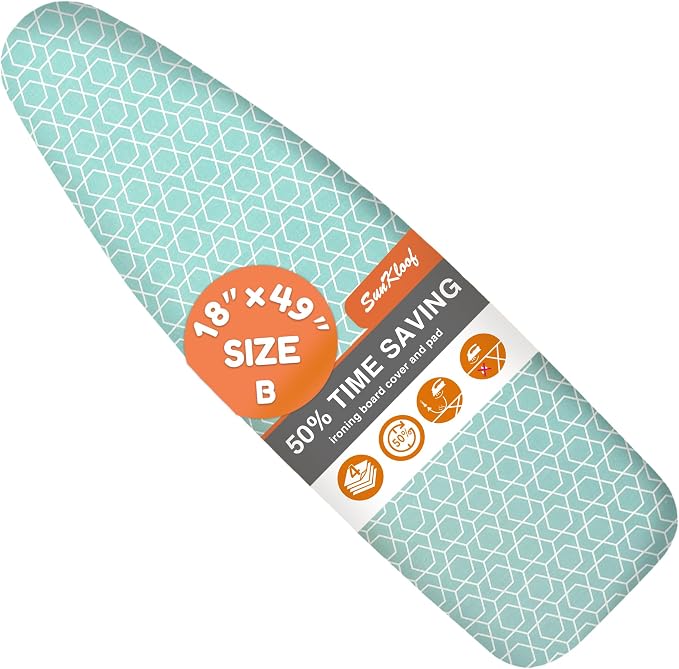 Extra Wide Ironing Board Cover and Pad, 18X49 Reflective Silicone Ironing Board by SUNKLOOF