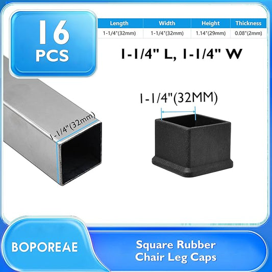 16 Pcs 1-1/4" x 1-1/4" Square Rubber Chair Leg Caps, PVC Table Leg Covers - Image 2