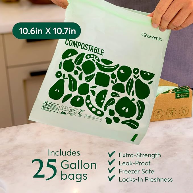 Cleanomic Compostable* Gallon Size Food Storage Bags Freezer and Leak Proof - Image 3