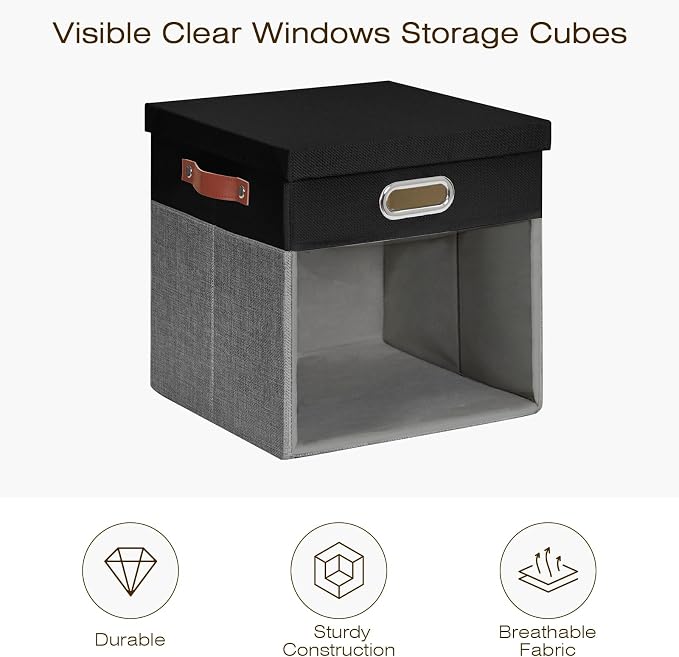 Fabric Storage Cubes with Clear Windows and Lids 11'' Foldable Storage Bins - Image 3