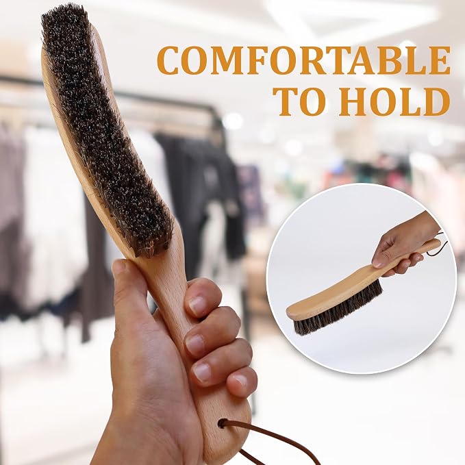 Lint Brush for Clothes with 100% Soft Horse Hair Bristle, Large Beech Wood - Image 4