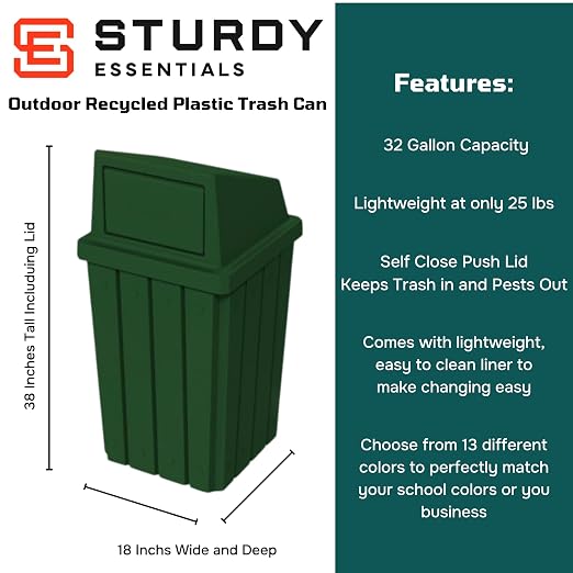 32 Gallon Square Slatted 100% Recycled Plastic Heavy-Duty Commercial Outdoor or - Image 2