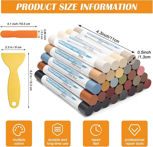30+2P Wood Filler Sticks, Windspeed 30 Colos Wood Filler Putty Wax Crayons - Image 2