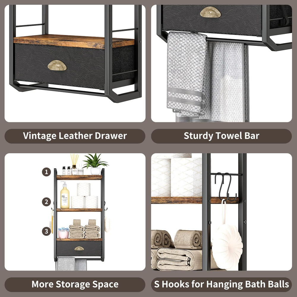 Bathroom Storage Organizer Wall Mounted, 3 Tier Bathroom Towel Rack Shelf wit...
