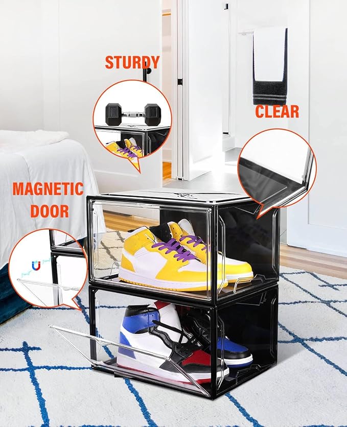 KDOR Clear Shoe Boxes Stackable, 3 Pack Shoe Storage Box - Image 3