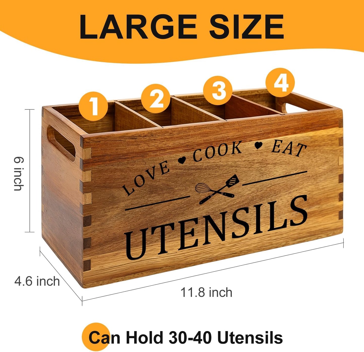 Acacia Wood Kitchen Utensil Holder Countertop Large Cooking Spoon Organizer | Farmhouse Wooden Spatula Holder for Party Counter Utensils Caddy Rustic Kitchen Accessories Decor Extra Large Utensil Crock