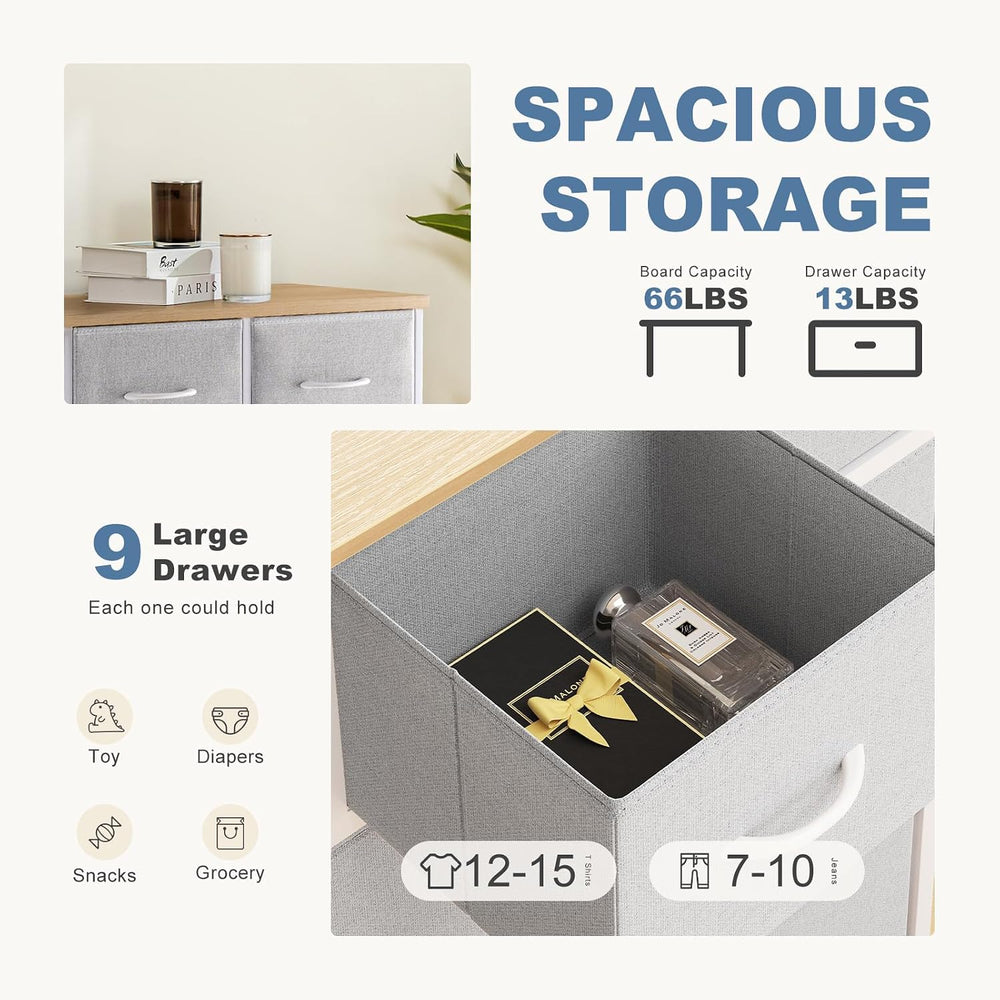 DUMOS 9 Drawer Dresser for Bedroom, Storage Organizer Chest of Drawers