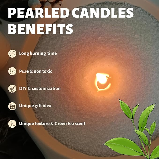 Green Tea Scented Light Green Pearled Candle 18oz Luxury Sand Candle Granulated - Image 3