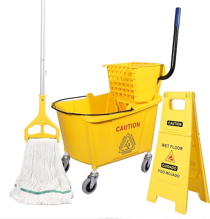 35Qt. Side-Press Mop Bucket and Wringer Combo on Wheels, by wajeehaa