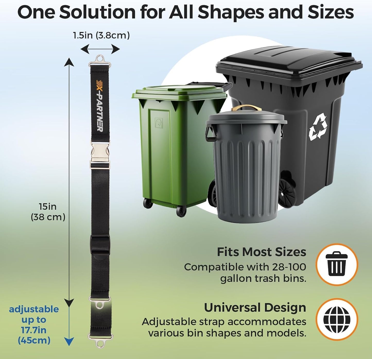 4PCS Heavy-Duty Bear Proof Trash Can Locks - Animal-Proof Garbage Can Lid Straps for 28-96 Gallon Outdoor Bins, Secure Locking Buckle Against Raccoons & Wildlife - Black