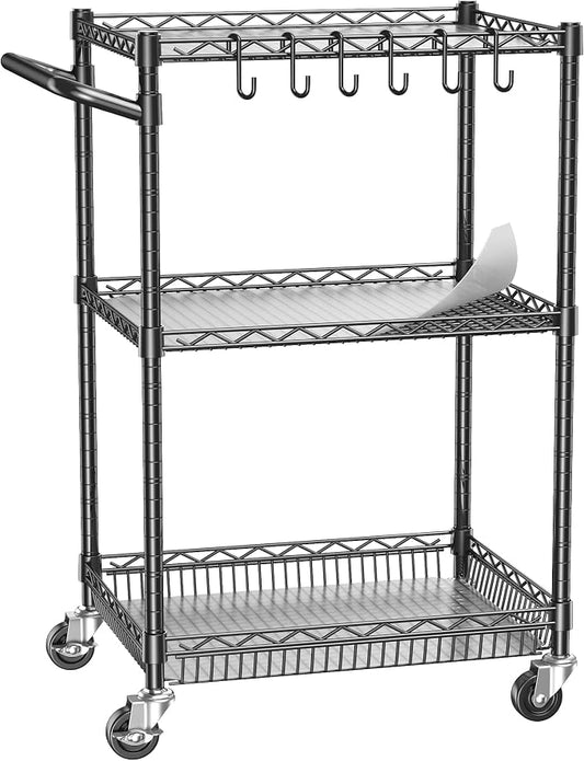 Metal Steel Wire Cart with Wheels, 3 Shelf Rolling Cart, Kitchen Trolley with by Alexayhome