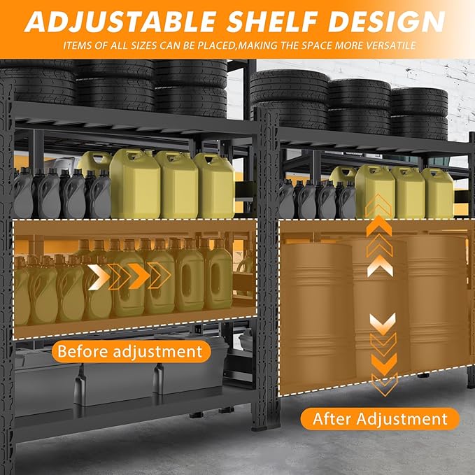 5000lbs Load Capacity, Heavy Duty 4-Tier Steel Shelving Unit, Adjustable - Image 5