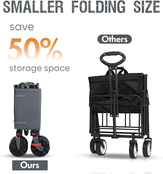 PORTAL Collapsible Wagon with Brakes, Heavy Duty Utility Cart with All-Terrain - Image 3