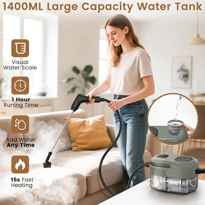 2500W Handheld Steam Cleaner, 3-Level Adjustable Steam Cleaner - Image 3