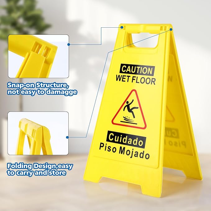6-Pack Caution Wet Floor Sign, 17.5" Height, Bright Yellow Double-Sided Folding - Image 4