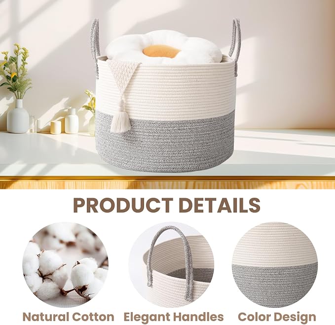 Woven Blanket Basket, 65L Large Rope Storage Bin - Image 3