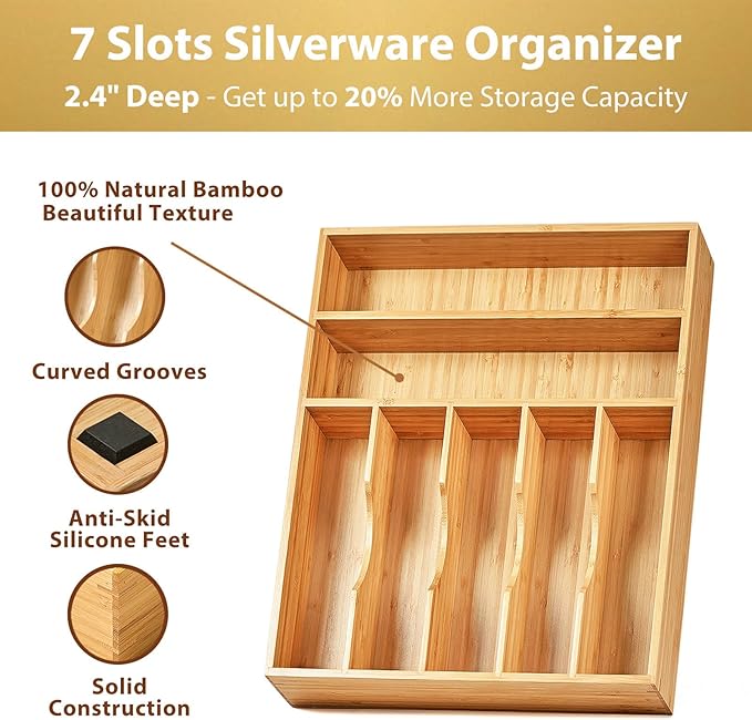 Umilife Kitchen Drawer Organizer, 12.5 Inch Silverware Utensil Tray Holder - Image 2