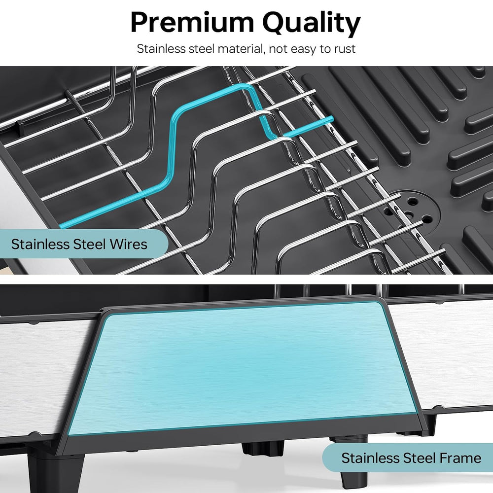 Urackify Large Expandable Dish Drying Rack for Kitchen Counter, Black