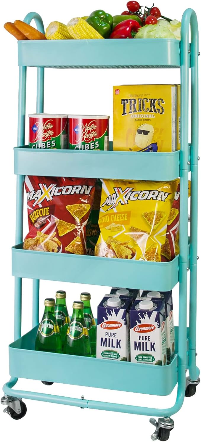 elabo 4-Tier Metal Mesh Utility Rolling Cart, Storage Organizer Trolley by elabo