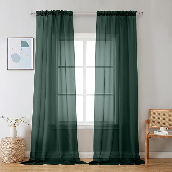 Chyhomenyc Sheer Hunter Green Curtains 90 inches Long 2 Panels, Light Filtering by Chyhomenyc