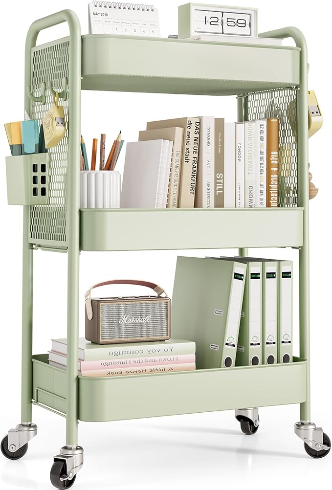 TOOLF 3 Tier Rolling Cart Storage Organizer, Metal Rolling Utility Cart by TOOLF