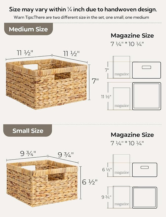 StorageWorks Wicker Storage Basket, Large and Small Baskets, Water Hyacinth - Image 2