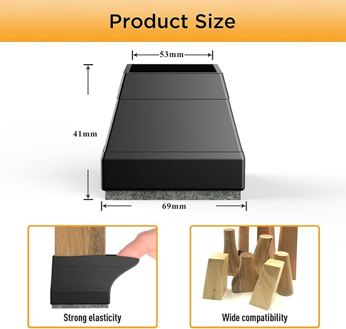 Square Chair Leg Protectors for Hardwood Floors, （Fit: 2.25" -2.75" Black）. - Image 2