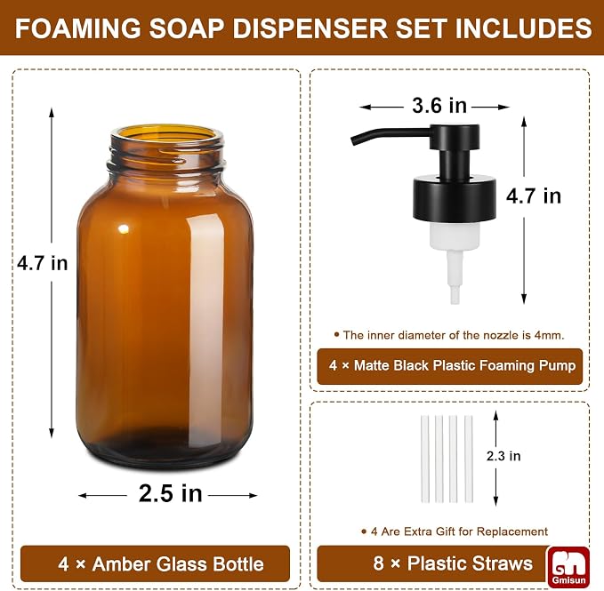 GMISUN Foaming Soap Dispenser, Refillable Hand Soap Foam Dispensers, Modern - Image 7