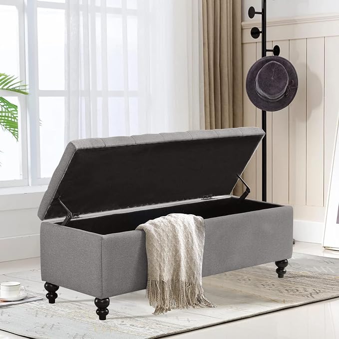 Storage Ottoman 50.2 Inches Upholstered Fabric Bench，Button Tufted - Image 3