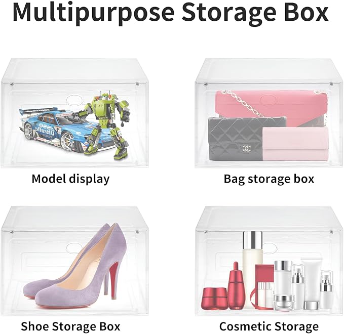 Large Shoe Boxes Clear Plastic Stackable, 8 Pack Drop Side Shoe Storage - Image 4