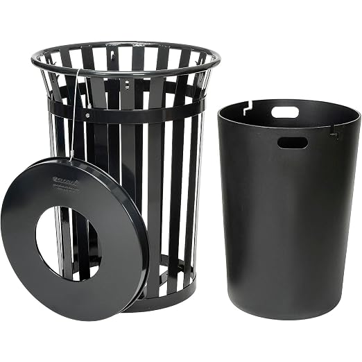 Global Industrial 36 Gallon Outdoor Slatted Steel Round Trash Can - Image 2
