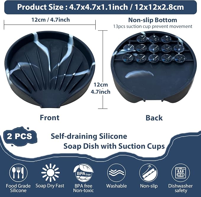 Self Draining Soap Dish, Silicone Suction Cup Soap Holder Tray Savers Container - Image 4
