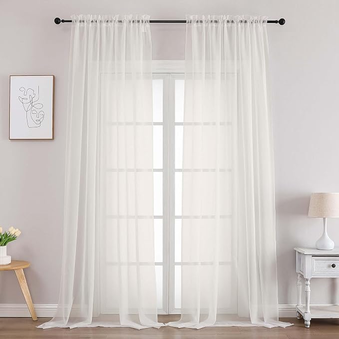 Chyhomenyc Extra Long Ivory Sheer Curtains 120 Inches Long 2 Panels, Light by Chyhomenyc