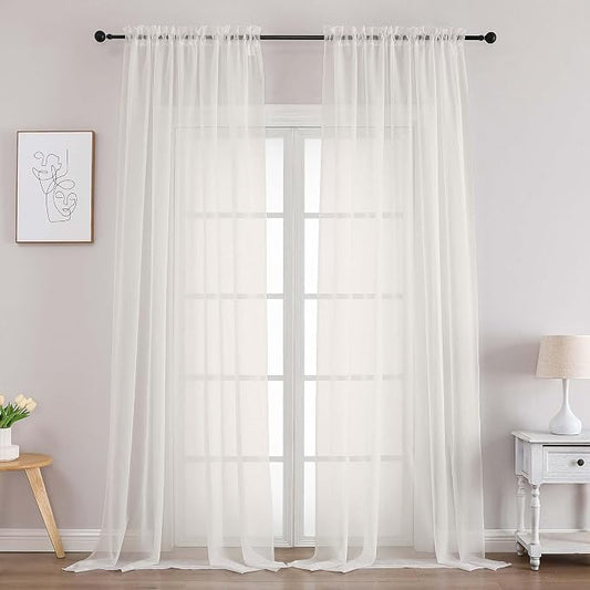 Chyhomenyc Extra Long Ivory Sheer Curtains 108 Inches Long 2 Panels, Light by Chyhomenyc