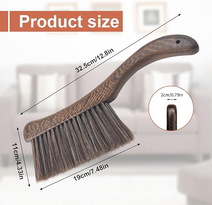 Hand Broom Brush, Wooden Handle Soft Bristle Cleaning Dust Brush, Bench Brushes - Image 2
