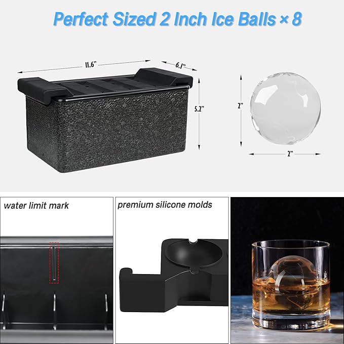 TINANA Ice Sphere Cube Maker, 2 Inch Crystal Clear prepare 8 Large Round Balls - Image 5