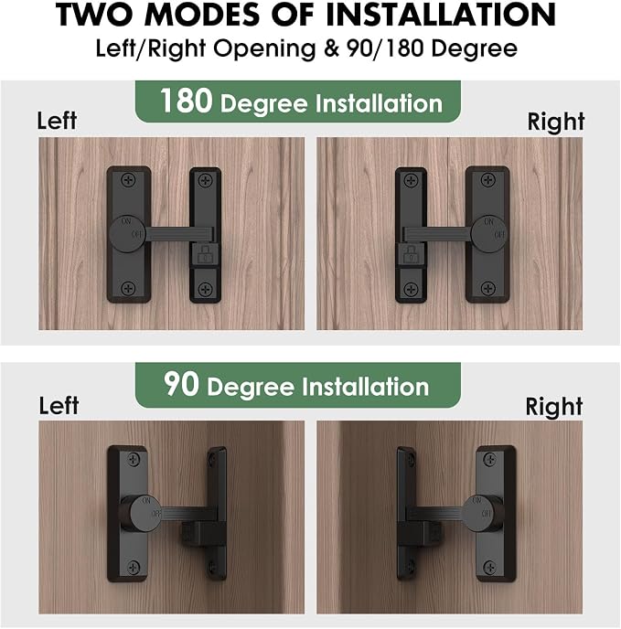 Barn Door Lock Latch, 90/180 Degree Flip Sliding Door Latch - Image 3