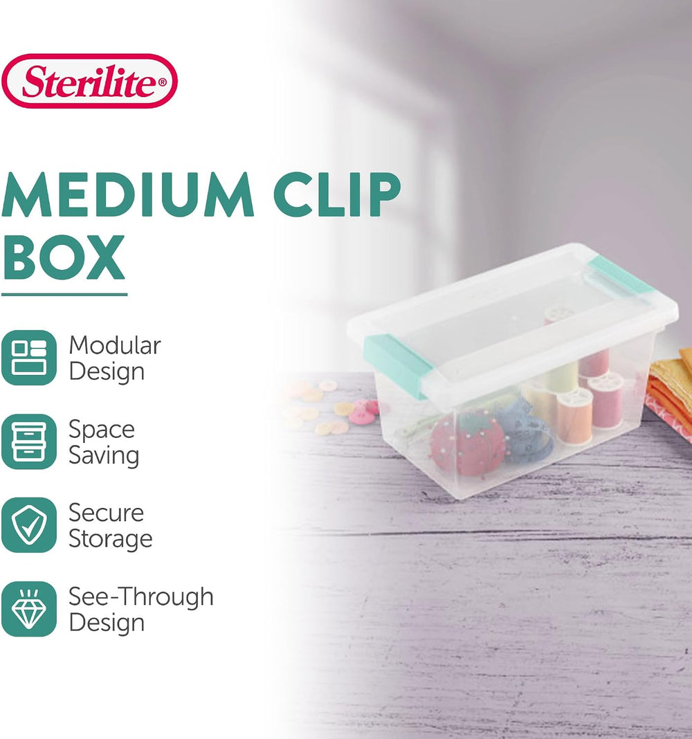 Sterilite 12-Pack Clip Box, Stackable Clear Plastic Bins with Latching Lids, ...