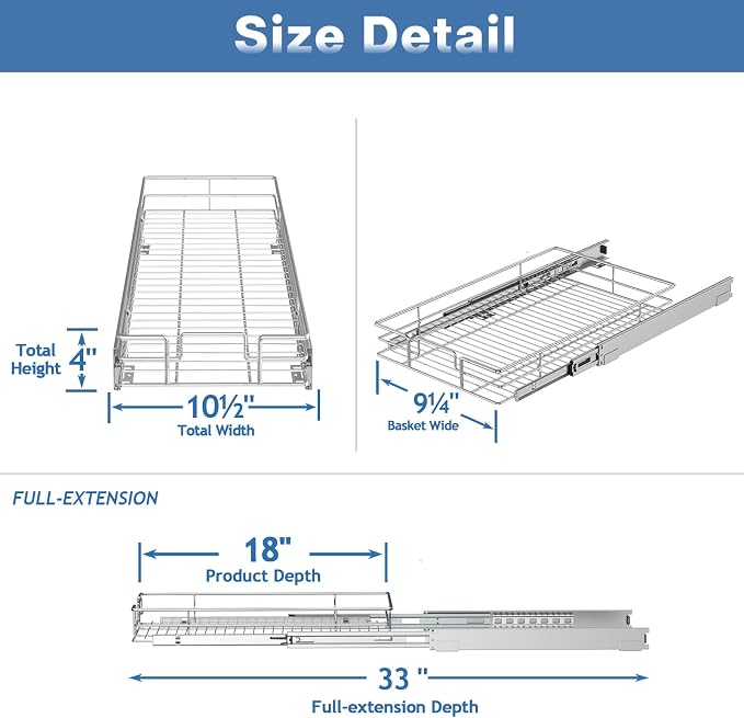 Pull Out Cabinet Organizer 10½" W x 18" D, Heavy Duty Cabinet Pull Out Shelves - Image 3